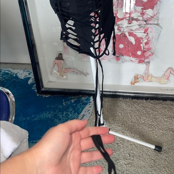 Dolls kill dark wave dress Black Lace-Up Bodycon Dress NWT black cotton stretch - Picture 9 of 12